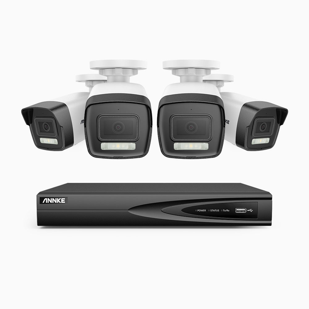 AH500 - 3K 4 Channel 4 Cameras PoE Security System, Color & IR Night Vision, 3072*1728 Resolution, f/1.6 Aperture (0.005 Lux), Human & Vehicle Detection, Built-in Microphone,IP67