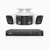 HDCK680 - 4 Channel PoE NVR Security System with Two 4K Cameras & One 6MP Dual Lens Panoramic Camera (180° Ultra Wide Angle), Human & Vehicle Detection, Built-in Microphone, Two-Way Audio