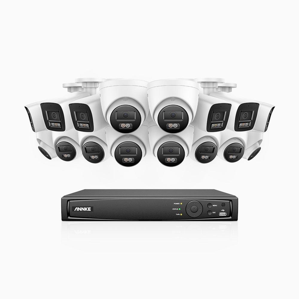 H800 - 4K 16 Channel PoE Security System with 6 Bullet & 10 Turret Cameras, Human & Vehicle Detection, Color & IR Night Vision, Built-in Mic, RTSP Supported