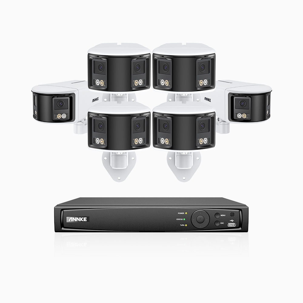 FDH600 - 8 Channel PoE Security System with 6 Dual Lens Cameras, 6MP Resolution, 180° Ultra Wide Angle, f/1.2 Super Aperture, Built-in Microphone, Active Siren & Alarm, Human & Vehicle Detection