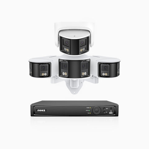FDH600 - 8 Channel PoE Security System with 3 Bullet & 1 Turret Dual Lens Cameras, 6MP Resolution, 180° Ultra Wide Angle, f/1.2 Super Aperture, Built-in Microphone, Active Siren & Alarm, Human & Vehicle Detection, 2-Way Audio