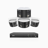 FDH600 - 8 Channel PoE Security System with 1 Bullet & 3 Turret Dual Lens Cameras, 6MP Resolution, 180° Ultra Wide Angle, f/1.2 Super Aperture, Built-in Microphone, Active Siren & Alarm, Human & Vehicle Detection