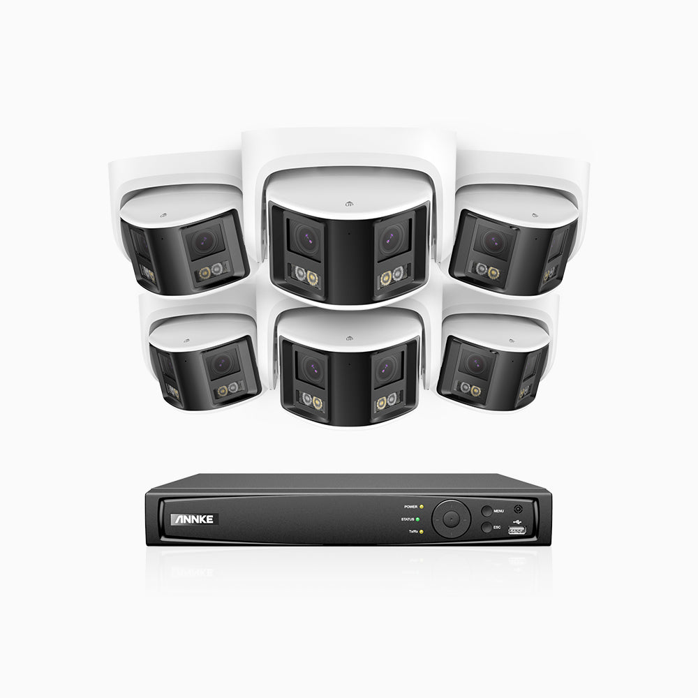 FDH600 - 8 Channel PoE Security System with 6 Dual Lens Cameras, 6MP Resolution, 180° Ultra Wide Angle, f/1.2 Super Aperture, Built-in Microphone, Active Siren & Alarm, Human & Vehicle Detection