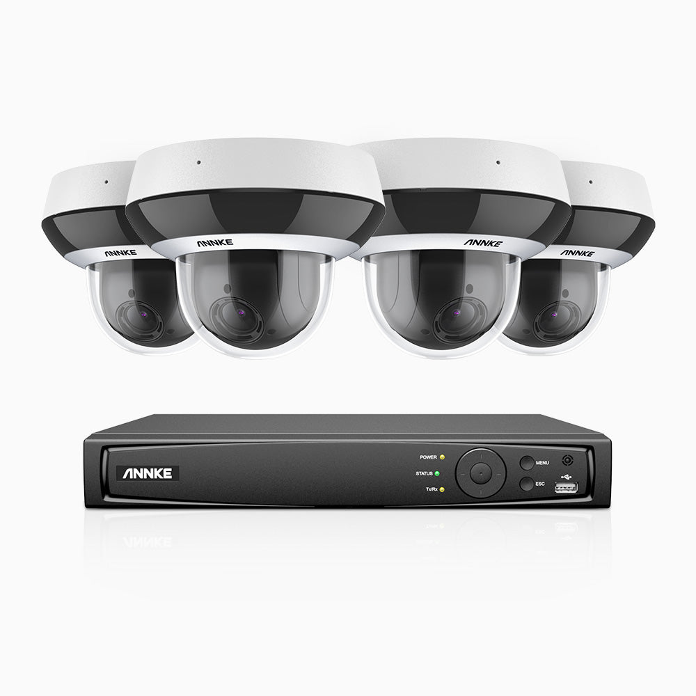 HCZ504 - 8 Channel 4 Cameras PTZ PoE Security System, 3K Super HD, 4X Optical Zoom, IK10 & IP67, 2.8-12 mm Lens, Intelligent Behavior Analysis, Color Night Vision & Anti-Fog