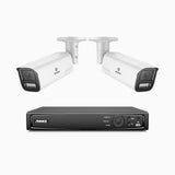 AZH800 - 4K 8 Channel 2 Cameras PoE Security System, 4X Optical Zoom, 2.8 - 12 MM Motorized Varifocal Lens, Smart Dual Light Night Vision, Motion Detection 2.0, Built-in Microphone, Siren & Strobe Alarm, Upgraded Version