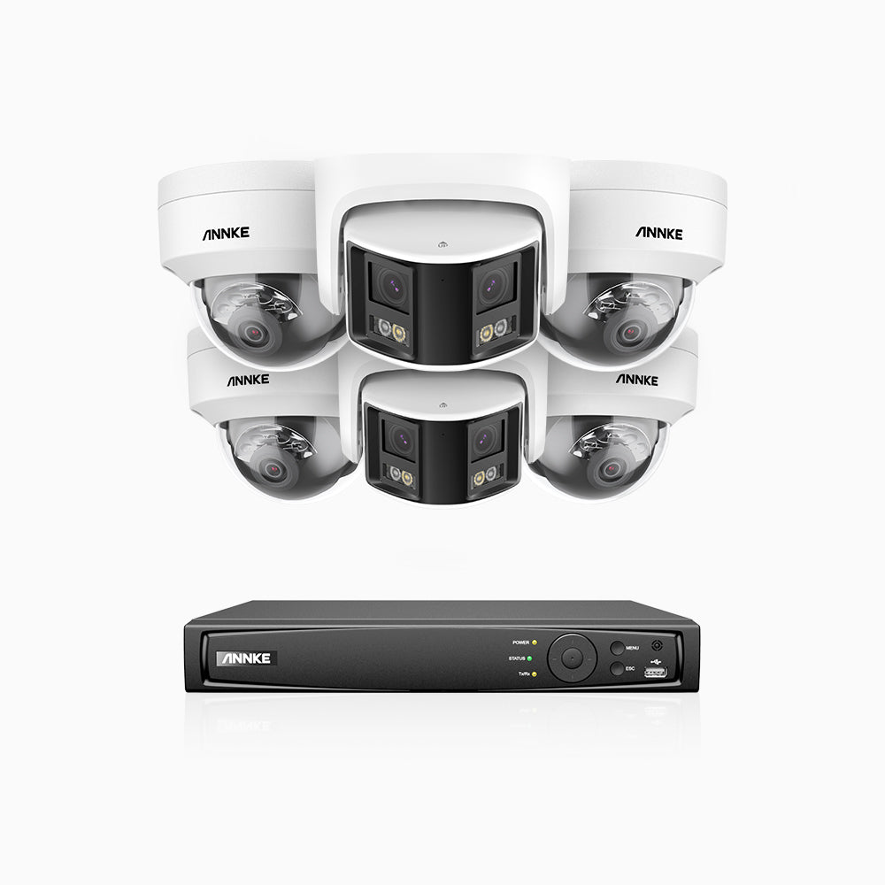 HDCK680 - 8 Channel PoE NVR Security System with Four 4K Cameras & Two 6MP Dual Lens Panoramic Camera (180° Ultra Wide Angle), Human & Vehicle Detection, Built-in Microphone, Two-Way Audio