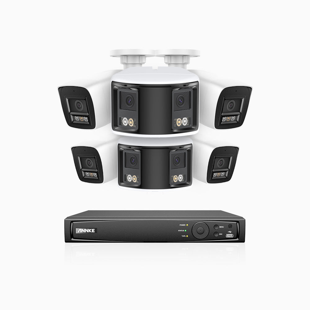 HDCK680 - 8 Channel PoE NVR Security System with Four 4K Cameras & Two 6MP Dual Lens Panoramic Camera (180° Ultra Wide Angle), Human & Vehicle Detection, Built-in Microphone, Two-Way Audio