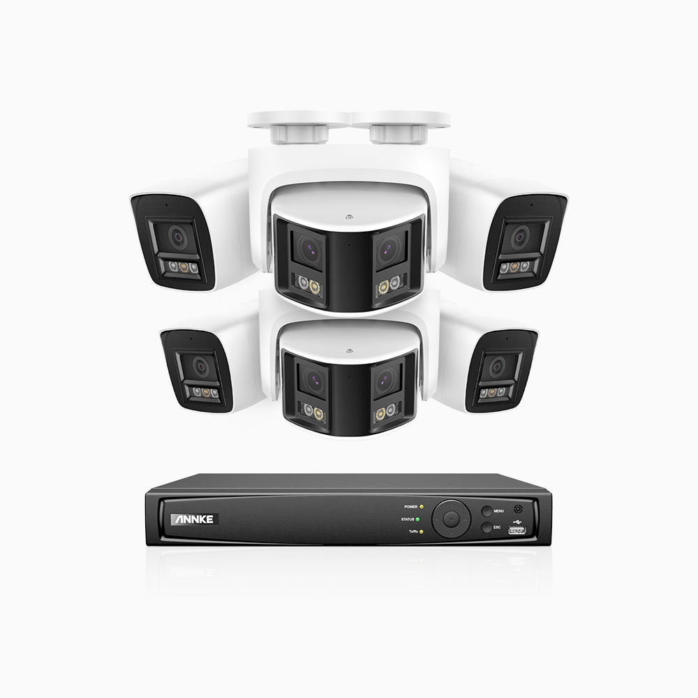 HDCK680 - 8 Channel PoE NVR Security System with Four 4K Cameras & Two 6MP Dual Lens Panoramic Camera (180° Ultra Wide Angle), Human & Vehicle Detection, Built-in Microphone, Two-Way Audio