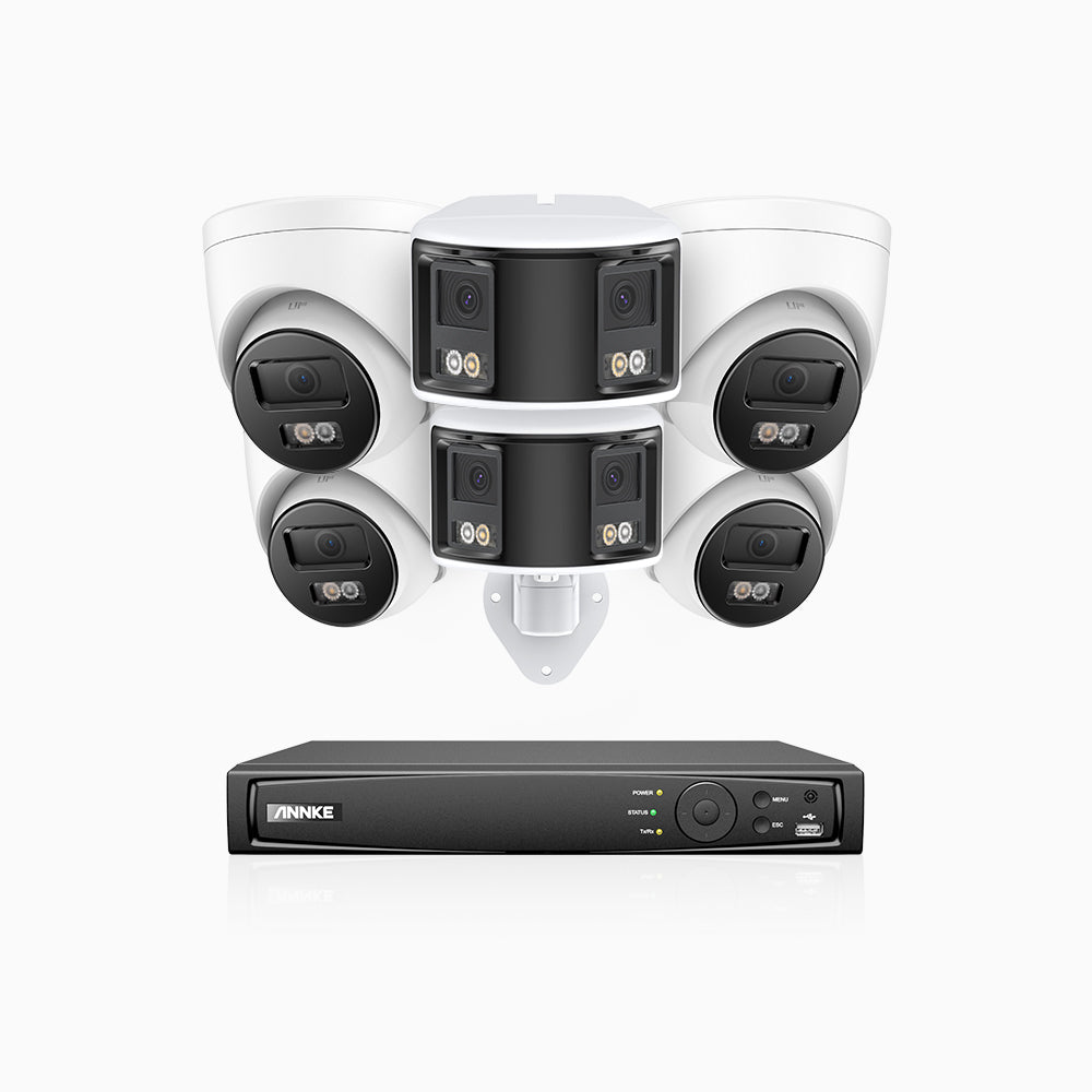 HDCK680 - 8 Channel PoE NVR Security System with Four 4K Cameras & Two 6MP Dual Lens Panoramic Camera (180° Ultra Wide Angle), Human & Vehicle Detection, Built-in Microphone, Two-Way Audio