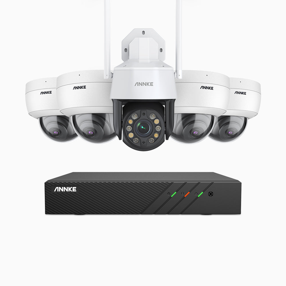 HWZ500 - 5MP 8 Channel Four Cameras PoE Security System + One 20X PTZ WiFi Camera, Infrared Night Vision, Built-in Microphone, Works with Alexa