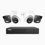 AH500 - 3K 8 Channel PoE Security System with 2 Bullet & 2 Turret Cameras, Color & IR Night Vision, 3072*1728 Resolution, f/1.6 Aperture (0.005 Lux), Human & Vehicle Detection, Built-in Microphone,IP67