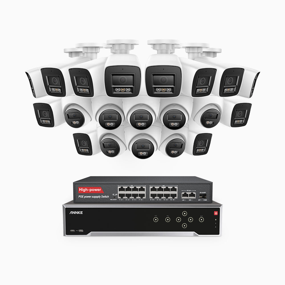 H800 - 4K 32 Channel PoE Security System with 12 Bullet & 8 Turret Cameras, Human & Vehicle Detection, Color & IR Night Vision, Built-in Mic, RTSP Supported, 16-Port PoE Switch Included