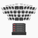 H800 - 4K 64 Channel PoE Security System with 20 Bullet & 20 Turret Cameras, Human & Vehicle Detection, Color & IR Night Vision, Built-in Mic, RTSP Supported, 16-Port PoE Switch Included