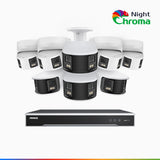 NightChroma<sup>TM</sup> NDK800 – 4K 16 Channel Panoramic Dual Lens PoE Security System with 4 Bullet & 4 Turret Cameras, f/1.0 Super Aperture, Acme Color Night Vision, Active Siren and Strobe, Human & Vehicle Detection, Built-in Mic ,Two-Way Audio