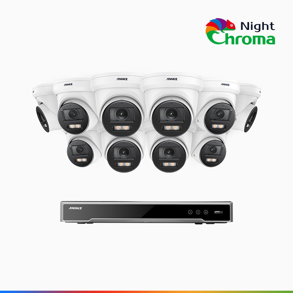 NightChroma<sup>TM</sup> NCK800 – 4K 16 Channel 10 Cameras PoE Security System, f/1.0 Super Aperture, Color Night Vision, 2CH 4K Decoding Capability, Human & Vehicle Detection, Intelligent Behavior Analysis, Built-in Mic, 124° FoV,