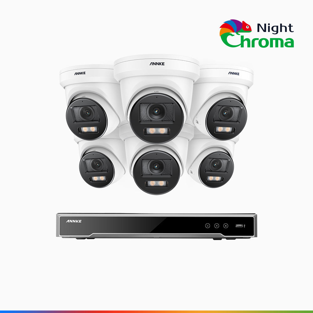 NightChroma<sup>TM</sup> NCK800 – 4K 16 Channel 6 Cameras PoE Security System, f/1.0 Super Aperture, Color Night Vision, 2CH 4K Decoding Capability, Human & Vehicle Detection, Intelligent Behavior Analysis, Built-in Mic, 124° FoV