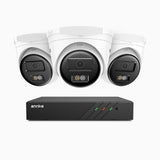 H500 - 3K Super HD 8 Channel 3 Cameras PoE Security System, Color & IR Night Vision, 3072 × 1728 @ 20fps, Smart Human & Vehicle Detection, Built-in Microphone, IP67