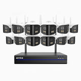WSCD400P - 4MP 16 Channel 12 Dual-Lens Cameras Wireless NVR Security System, 170° Ultra-wide Angle, 2.4G/5G Dual-Band WiFi, Full Color Night Vision, Two-Way Audio, Cloud & Max. 256 GB Local Storage, Works with Alexa