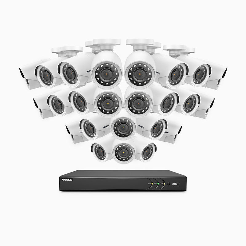 E200 – 1080p 32 Channel 24 Cameras Outdoor Wired Security CCTV System, Smart DVR with Human & Vehicle Detection, H.265+, 100 ft Infrared Night Vision