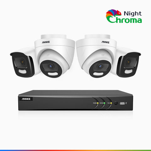 NightChroma<sup>TM</sup> NAK500 - 5MP 8 Channel Wired Security System with 2 Bullet & 2 Turret Cameras, Acme Color Night Vision, f/1.0 Super Aperture, 0.0005 Lux
