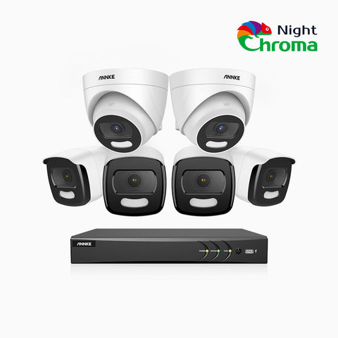 NightChroma<sup>TM</sup> NAK500 - 5MP 8 Channel Wired Security System with 4 Bullet & 2 Turret Cameras, Acme Color Night Vision, f/1.0 Super Aperture, 0.0005 Lux