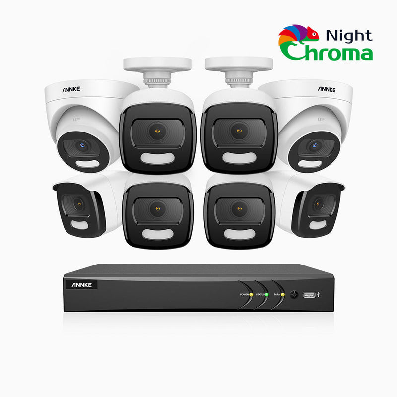 NightChroma<sup>TM</sup> NAK500 - 5MP 8 Channel Wired Security System with 6 Bullet & 2 Turret Cameras, Acme Color Night Vision, f/1.0 Super Aperture, 0.0005 Lux