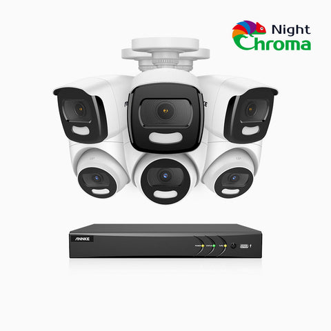 NightChroma<sup>TM</sup> NAK500 - 5MP 8 Channel Wired Security System with 3 Bullet & 3 Turret Cameras, Acme Color Night Vision, f/1.0 Super Aperture, 0.0005 Lux