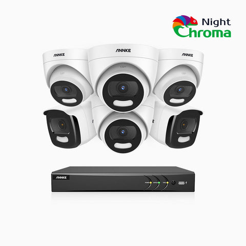 NightChroma<sup>TM</sup> NAK500 - 5MP 8 Channel Wired Security System with 2 Bullet & 4 Turret Cameras, Acme Color Night Vision, f/1.0 Super Aperture, 0.0005 Lux