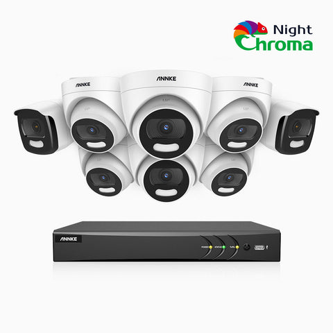 NightChroma<sup>TM</sup> NAK500 - 5MP 8 Channel Wired Security System with 2 Bullet & 6 Turret Cameras, Acme Color Night Vision, f/1.0 Super Aperture, 0.0005 Lux