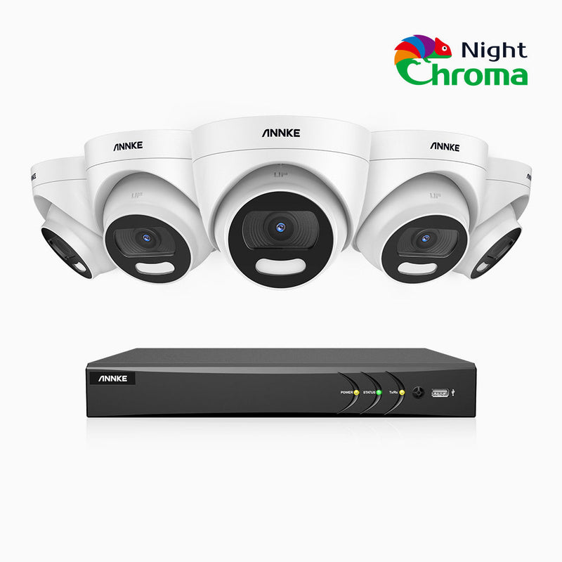 NightChroma<sup>TM</sup> NAK500 - 5MP 8 Channel 5 Camera Wired Security System, Acme Color Night Vision, f/1.0 Super Aperture, 0.0005 Lux