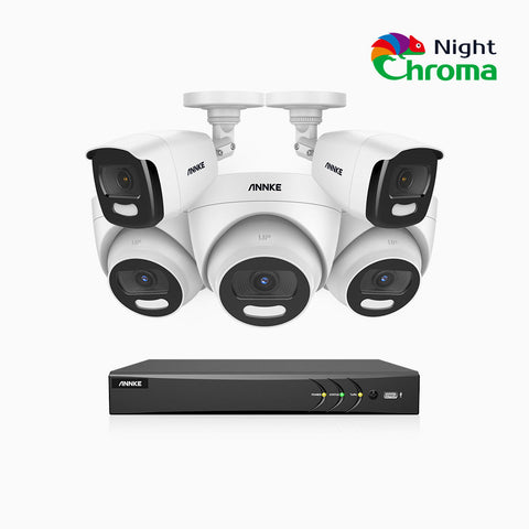 NightChroma<sup>TM</sup> NAK500 - 5MP 8 Channel Wired Security System with 2 Bullet & 3 Turret Cameras, Acme Color Night Vision, f/1.0 Super Aperture, 0.0005 Lux