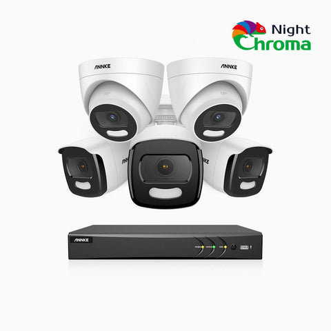 NightChroma<sup>TM</sup> NAK500 - 5MP 8 Channel Wired Security System with 3 Bullet & 2 Turret Cameras, Acme Color Night Vision, f/1.0 Super Aperture, 0.0005 Lux