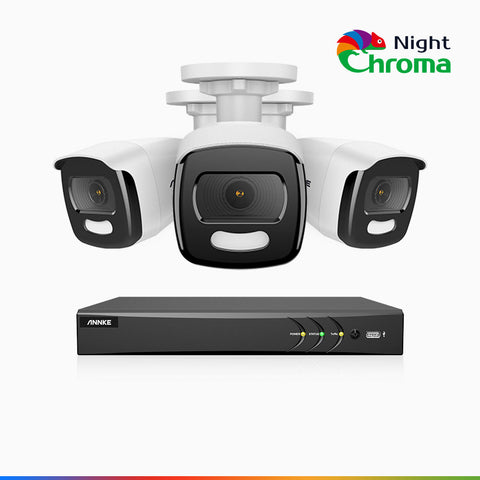 NightChroma<sup>TM</sup> NAK500 - 5MP 8 Channel 3 Camera Wired Security System, Acme Color Night Vision, f/1.0 Super Aperture, 0.0005 Lux