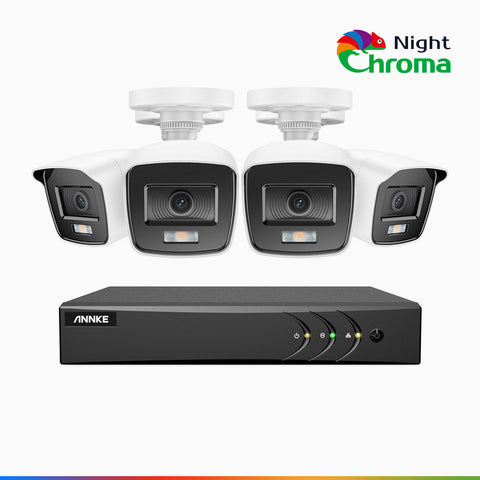 NightChroma<sup>TM</sup> NAK200 - 1080P 4 Channel 4 Camera Wired CCTV System, Acme Color Night Vision, f/1.0 Super Aperture, 0.001 Lux, 121° FoV, Active Alignment