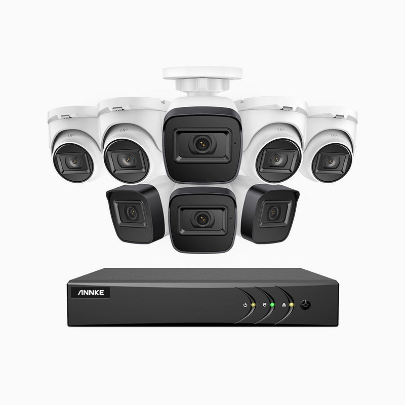 EL200 - 1080p 16 Channel Outdoor Wired Security CCTV System with 4 Bullet & 4 Turret Cameras, 3.6 MM Lens, Smart DVR with Human & Vehicle Detection, 66 ft Infrared Night Vision, 4-in-1 Output Signal, IP67