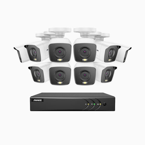 FC200 - 1080p 16 Channel 10 Cameras Wired Security System, Color Night Vision, 100 ft Supplement Light, IP67 Weatherproof, UL-Certification, H.265+ Smart DVR with Human & Vehicle Detection