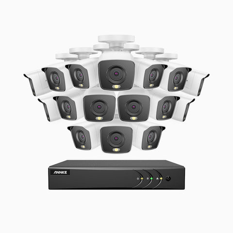 FC200 - 1080p 16 Channel 16 Cameras Wired Security System, Color Night Vision, 100 ft Supplement Light, IP67 Weatherproof, UL-Certification, H.265+ Smart DVR with Human & Vehicle Detection