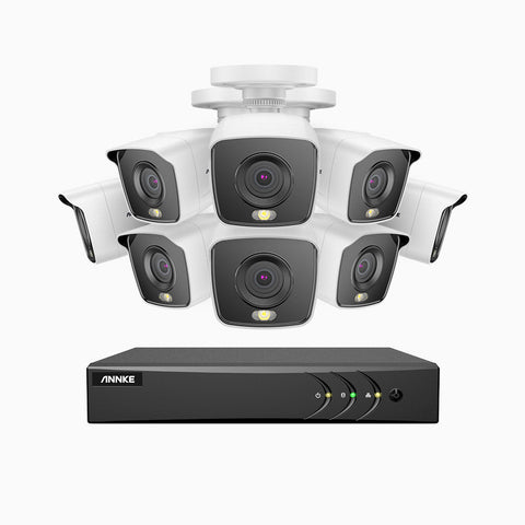 FC200 - 1080p 16 Channel 8 Cameras Wired Security System, Color Night Vision, 100 ft Supplement Light, IP67 Weatherproof, UL-Certification, H.265+ Smart DVR with Human & Vehicle Detection