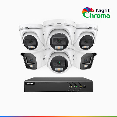 NightChroma<sup>TM</sup> NAK200 - 1080P 8 Channel Wired CCTV System with 2 Bullet & 4 Turret Cameras, Acme Colour Night Vision, f/1.0 Super Aperture, 0.001 Lux, 121° FoV, Active Alignment