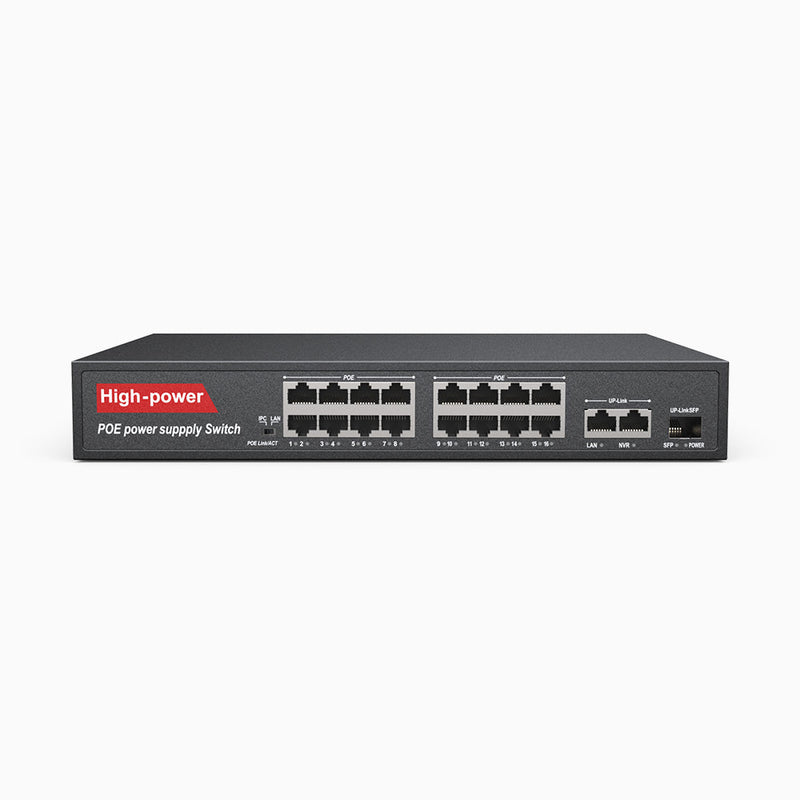 16-Port Gigabit Ethernet PoE Switch with Metal Casing, Desktop or Wall Mount