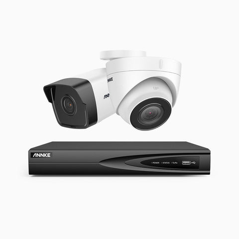 H500 - 5MP 4 Channel PoE Security System with 1 Bullet & 1 Turret Cameras, EXIR 2.0 Night Vision, Built-in Mic & SD Card Slot, Works with Alexa, IP67