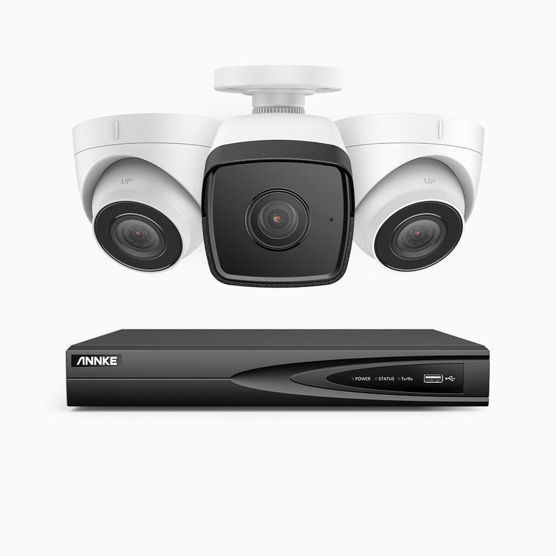 H500 - 5MP 4 Channel PoE Security System with 1 Bullet & 2 Turret Cameras, EXIR 2.0 Night Vision, Built-in Mic & SD Card Slot, Works with Alexa, IP67