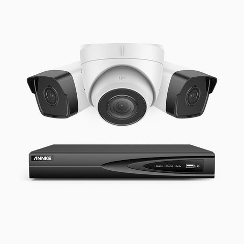 H500 - 5MP 4 Channel PoE Security System with 2 Bullet & 1 Turret Cameras, EXIR 2.0 Night Vision, Built-in Mic & SD Card Slot, Works with Alexa, IP67