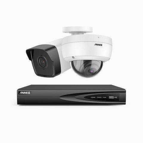 H500 - 5MP 4 Channel PoE Security System with 1 Bullet & 1 Dome Cameras, EXIR 2.0 Night Vision, Built-in Mic & SD Card Slot, Works with Alexa, IP67