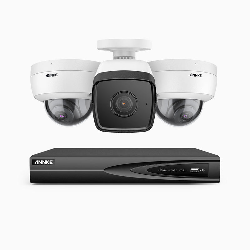 H500 - 5MP 4 Channel PoE Security System with 1 Bullet & 2 Dome Cameras, EXIR 2.0 Night Vision, Built-in Mic & SD Card Slot, Works with Alexa, IP67