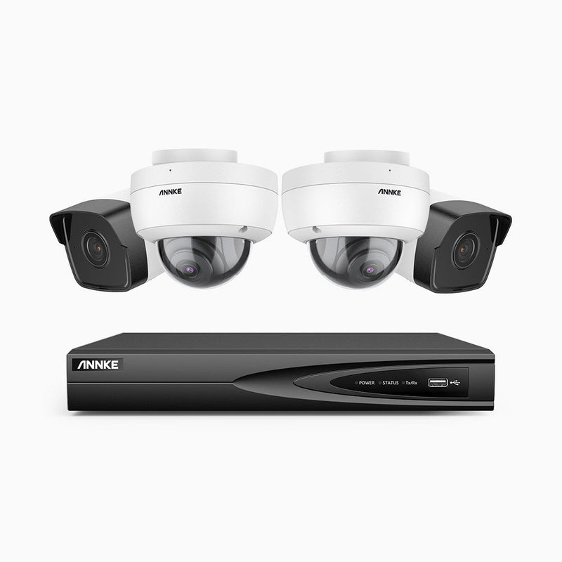 H500 - 5MP 4 Channel PoE Security System with 2 Bullet & 2 Dome Cameras, EXIR 2.0 Night Vision, Built-in Mic & SD Card Slot, Works with Alexa, IP67
