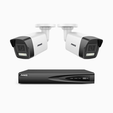 AH500 - 3K 4 Channel 2 Cameras PoE Security System, Color & IR Night Vision, 3072*1728 Resolution, f/1.6 Aperture (0.005 Lux), Human & Vehicle Detection, Built-in Microphone, IP67