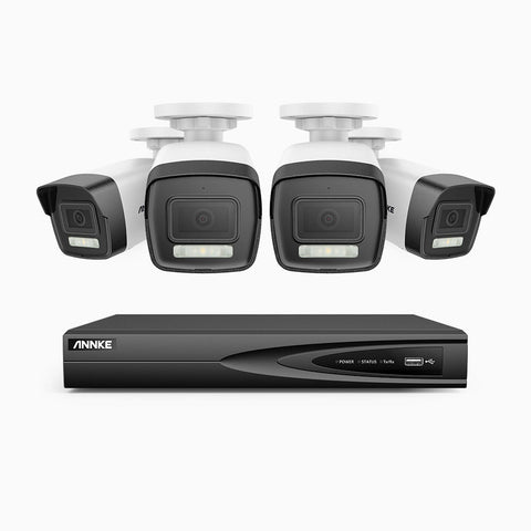 AH500 - 3K 4 Channel 4 Cameras PoE Security System, Color & IR Night Vision, 3072*1728 Resolution, f/1.6 Aperture (0.005 Lux), Human & Vehicle Detection, Built-in Microphone, IP67