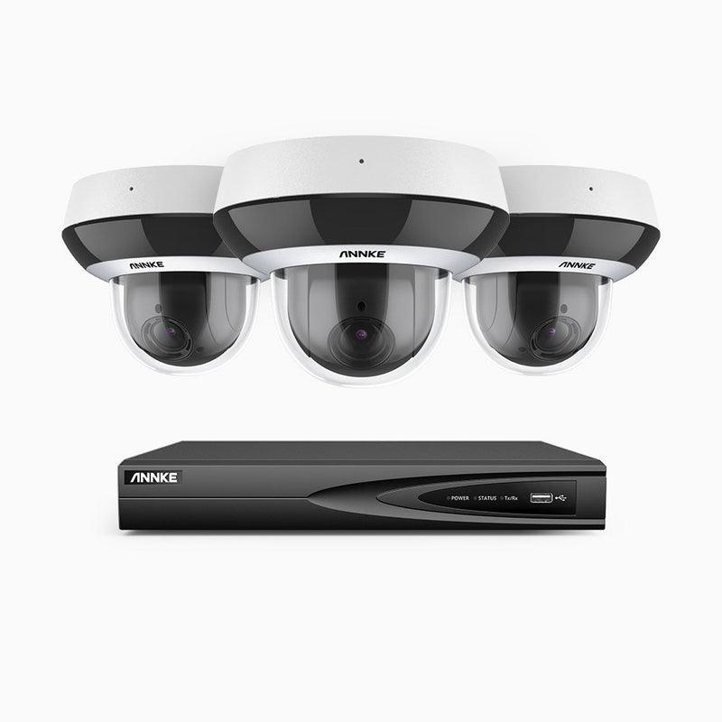 HCZ400 - 4 Channel 3 Camera PTZ PoE Security System, 4MP Super HD, 4X Optical Zoom, IK10 & IP67, 2.8-12 mm Lens, Intelligent Behavior Analysis, Color Night Vision & Anti-Fog