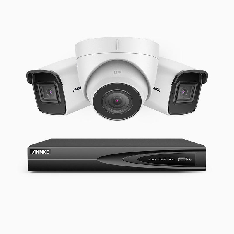 H800 - 4K 4 Channel PoE Security System with 2 Bullet & 1 Turret Cameras, Human & Vehicle Detection, EXIR 2.0 Night Vision, Built-in Mic, RTSP Supported